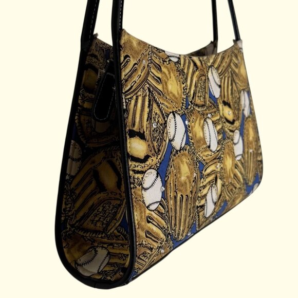 GUC Shoulder Bag Baseball Glove Print Blue Yellow Sporty - Picture 3 of 10